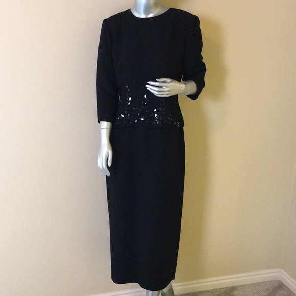 Donna Morgan Floral Beaded Formal Midi Dress 3/4 Sleeves - Picture 2 of 16